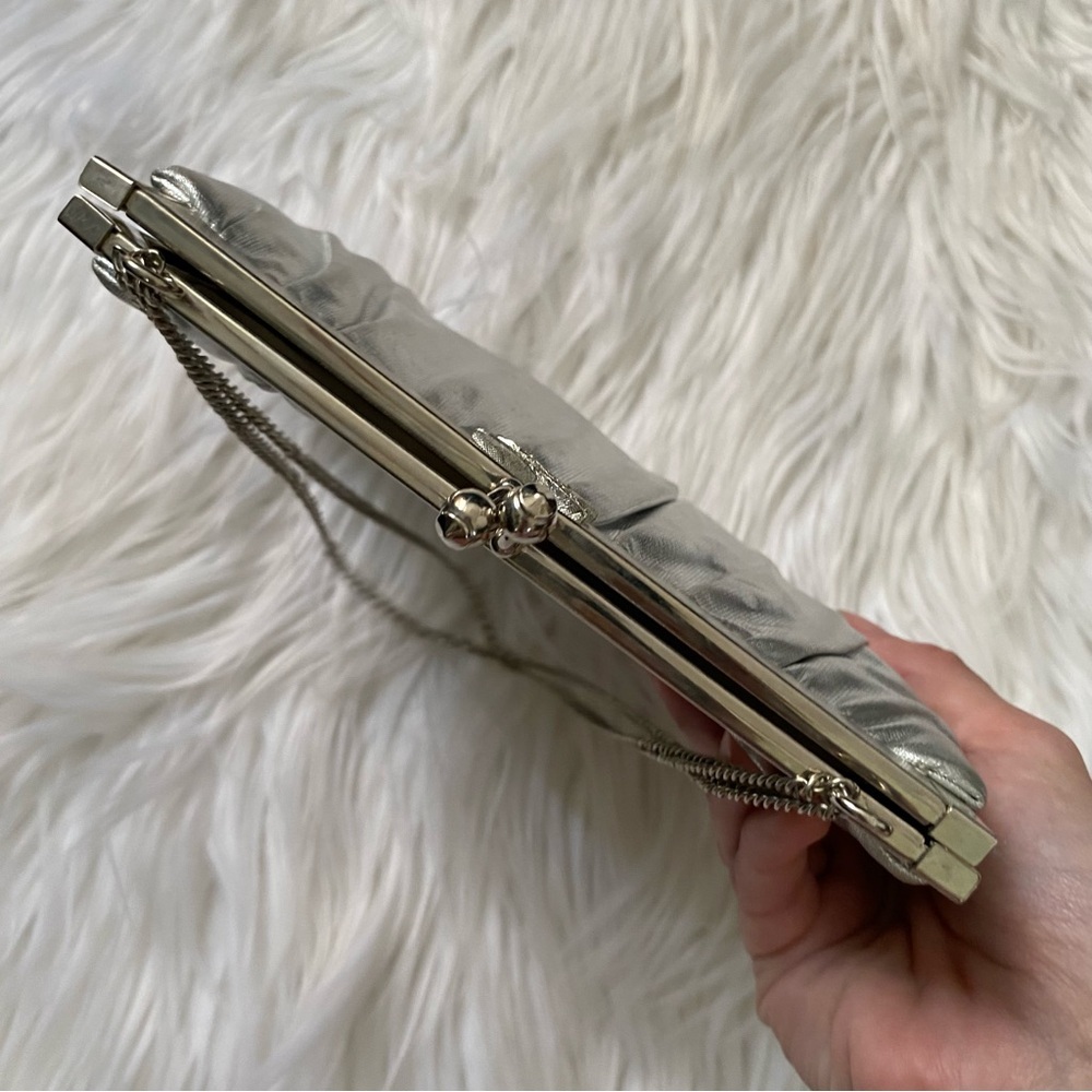 Vintage HL USA Satin Handbag Set Coin Purse Mirror Silver Convertible Chain VTG - Picture 7 of 16